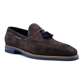 16-628-BRN CARMEN Sueded Goatskin & Crocodile Tassel Loafer, Brown