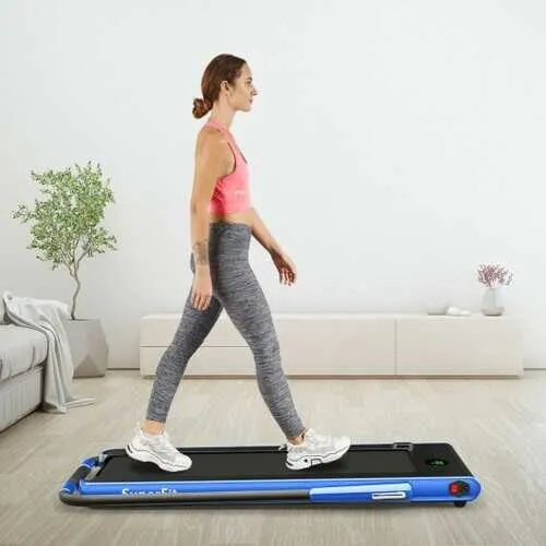 2-in-1 Folding Treadmill with RC Bluetooth Speaker LED Display-Blue