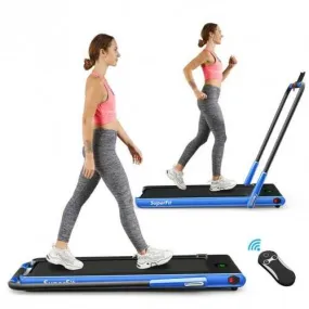 2-in-1 Folding Treadmill with RC Bluetooth Speaker LED Display-Blue