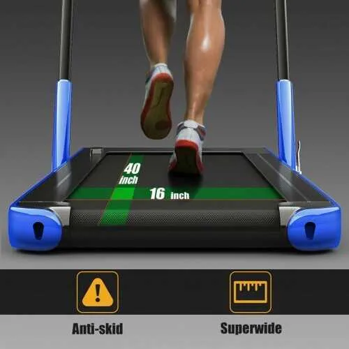 2-in-1 Folding Treadmill with RC Bluetooth Speaker LED Display-Blue