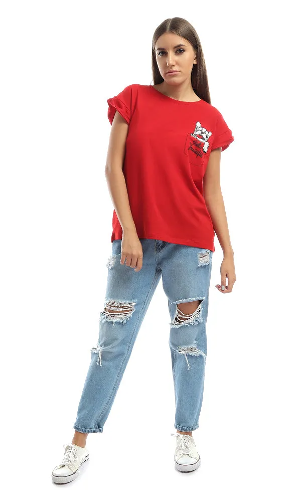 47311 Dog Printed Hot Red T-Shirt