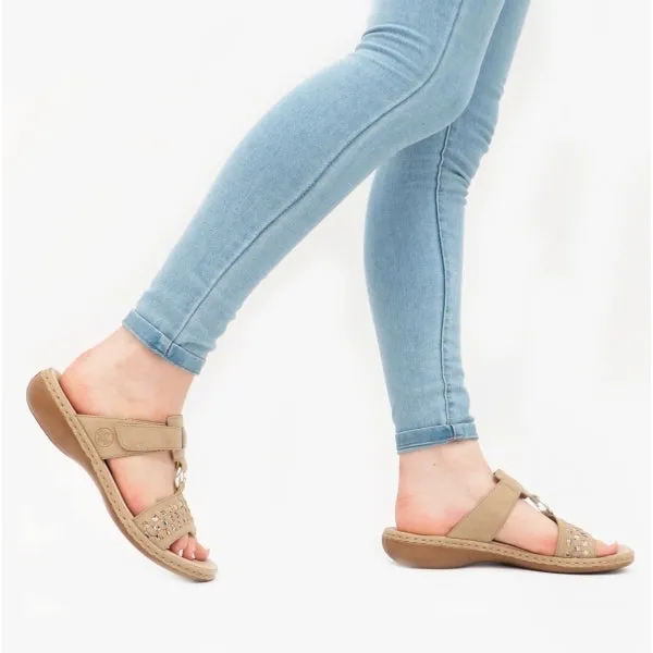 Beige Ladies Slip-On Sandals - Comfortable and Stylish Design