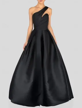 A-Line Prom Dresses Black Dress Dress Formal Prom Floor Length Sleeveless One Shoulder Satin with Ruched