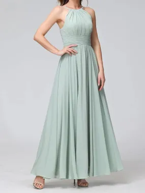 A Line Spaghetti Straps Halter Sleeveless Floor-Length Bridesmaid Dresses