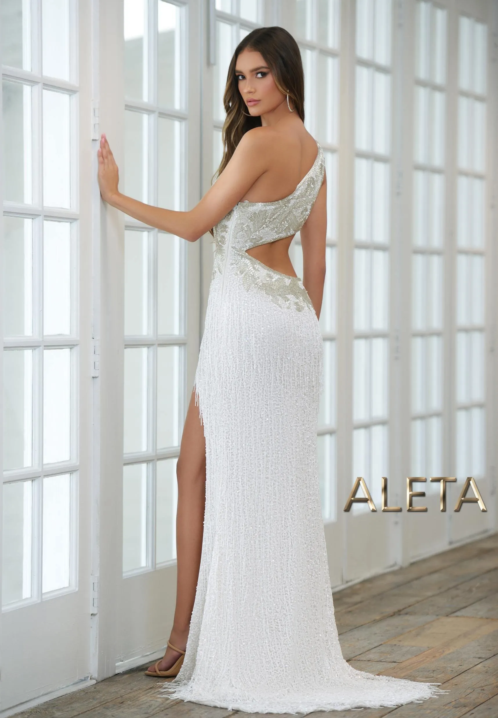 Aleta 898 Fringe Long Formal Prom Fitted Dress