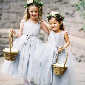 Ankle Length Sliver Tulle Flower Girl Dresses ,Cheap Toddler Flower Girl Dresses, TYP1186