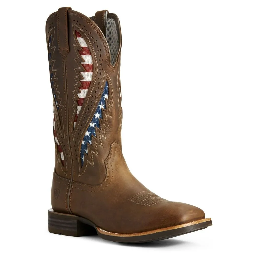 Ariat Men's Quickdraw VentTEK Brown Patriotic Flag Boots Style 10027165