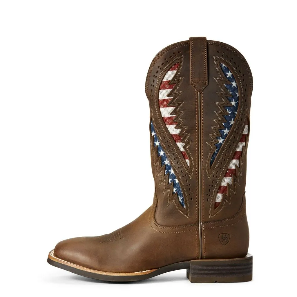 Ariat Men's Quickdraw VentTEK Brown Patriotic Flag Boots Style 10027165