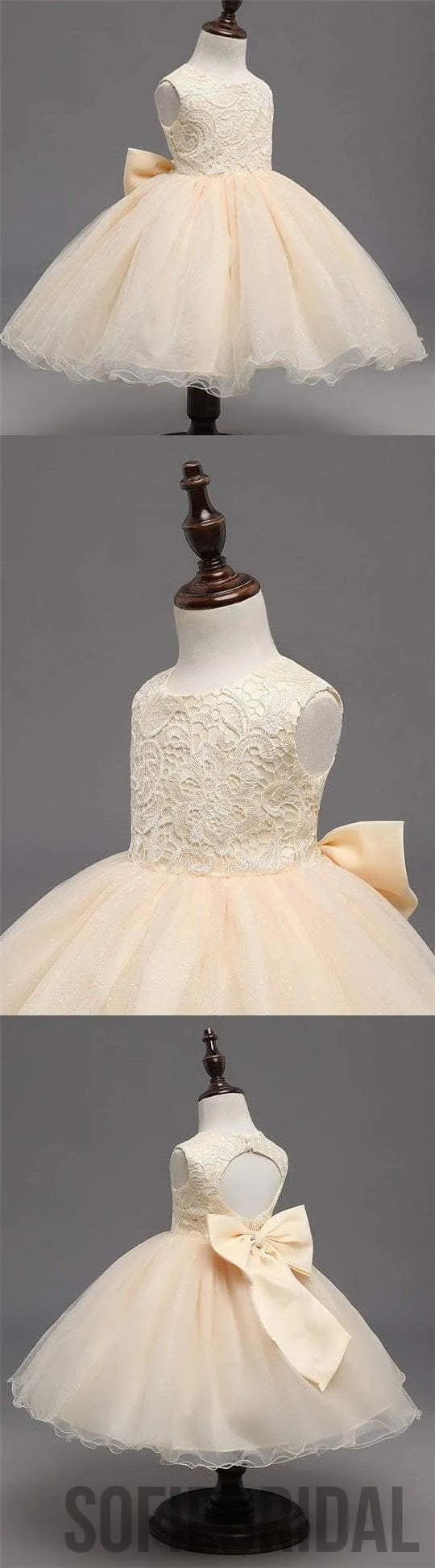 Beige Lace Top Sleeveless Flower Girl Dresses, Popular Tulle Flower Girl Dresses,  FG039