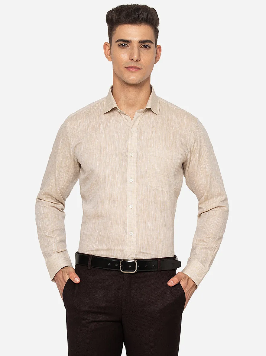 Beige Solid Regular Fit Formal Shirt | JadeBlue