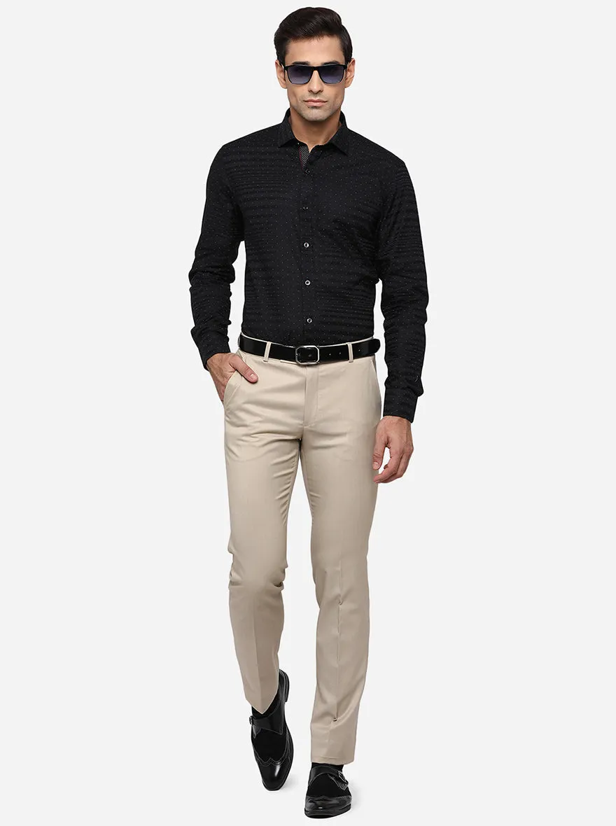 Beige Solid Slim Fit Formal Trouser | Greenfibre