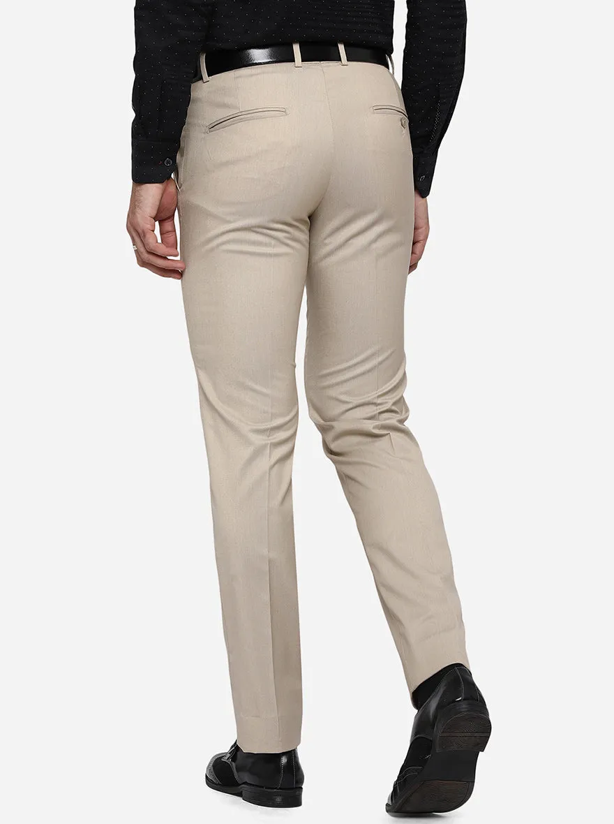 Beige Solid Slim Fit Formal Trouser | Greenfibre