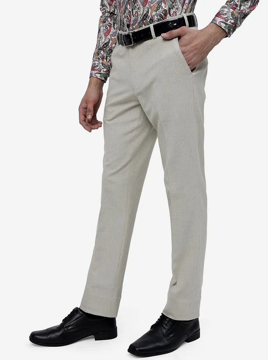 Beige Solid Slim Fit Formal Trouser | JB Studio