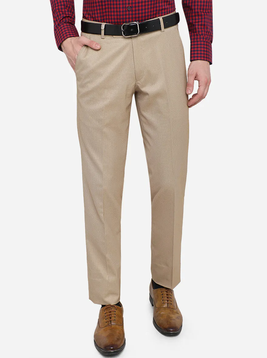 Beige Solid Super Slim Fit Formal Trouser | JB Studio