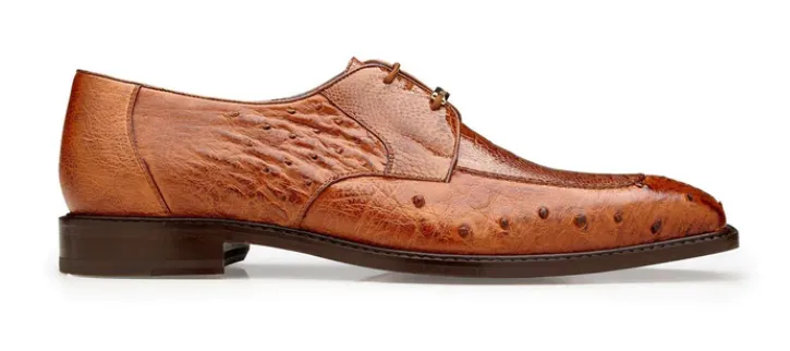 Belvedere Bolero Men's Shoes Antique Almond Brown Exotic Genuine Ostrich Split-Toe Derby Oxfords