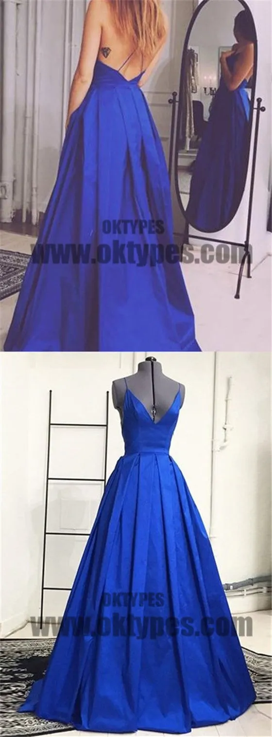 Blue Spaghetti Strap Backless Prom Dresses, Sexy And Charming Prom Dresses, TYP0674