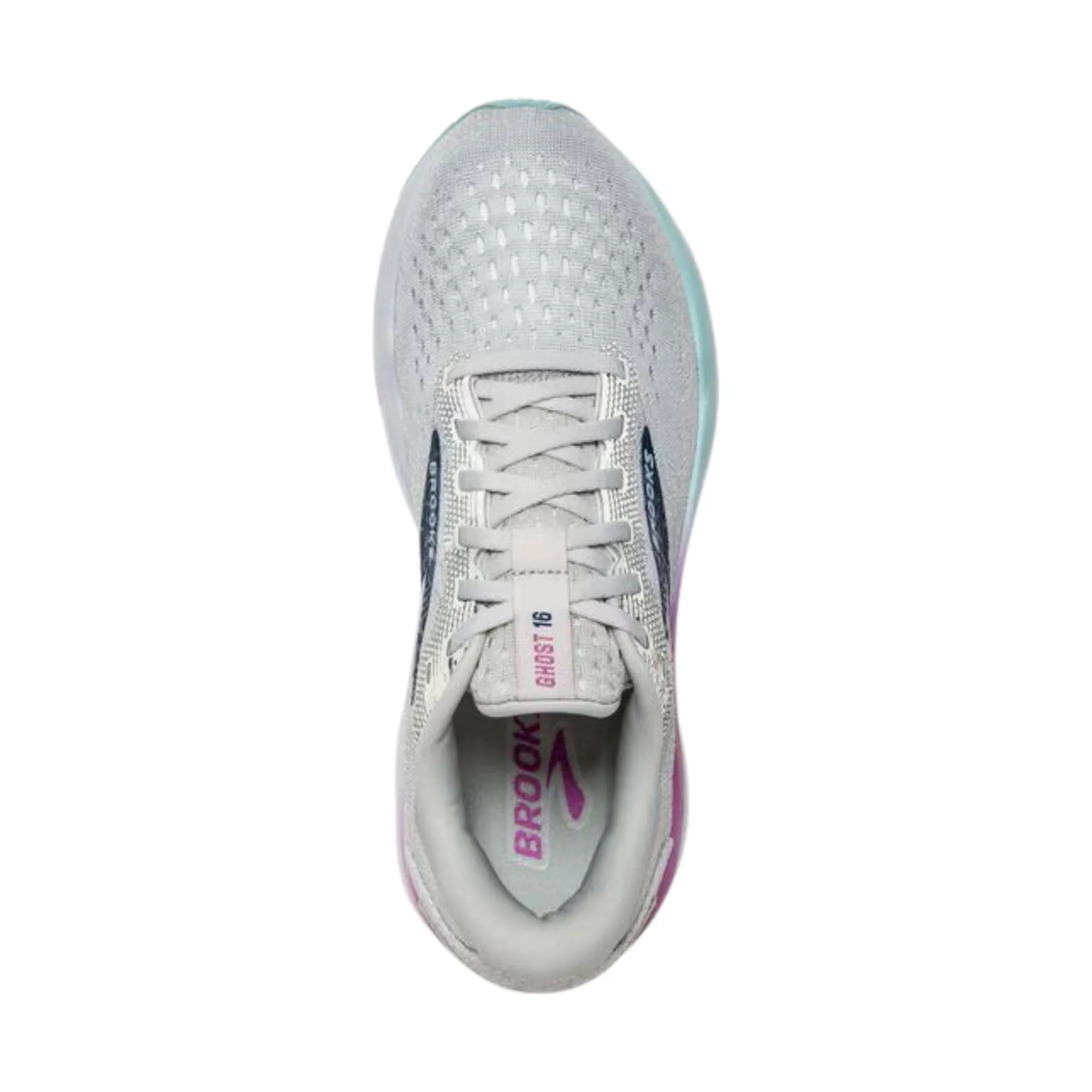 Womens Brooks Ghost 16 Road Running Shoes - Optimized Performance in White/Grey/Estate Blue