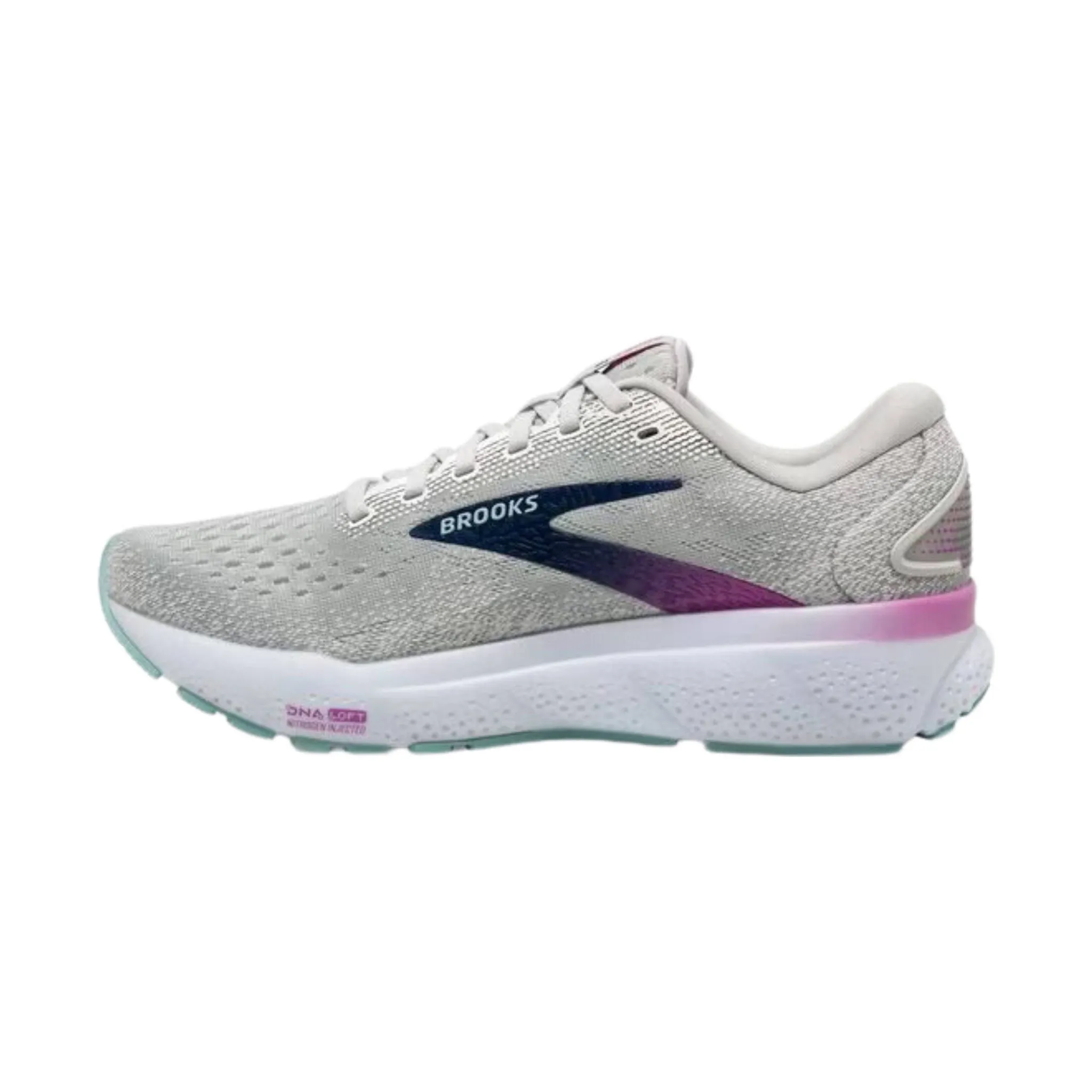 Womens Brooks Ghost 16 Road Running Shoes - Optimized Performance in White/Grey/Estate Blue