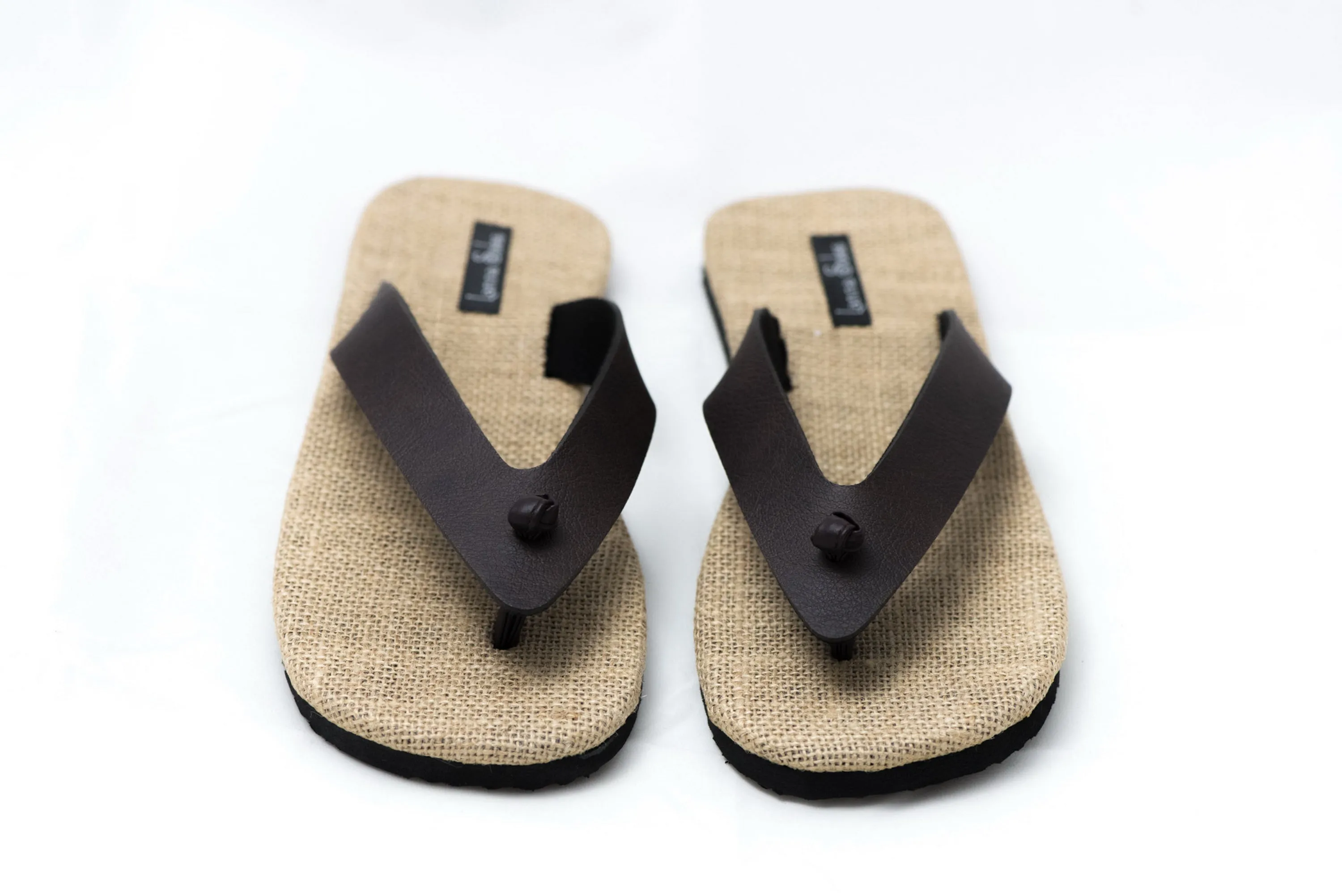 Brown Leather Woven Flip Flops