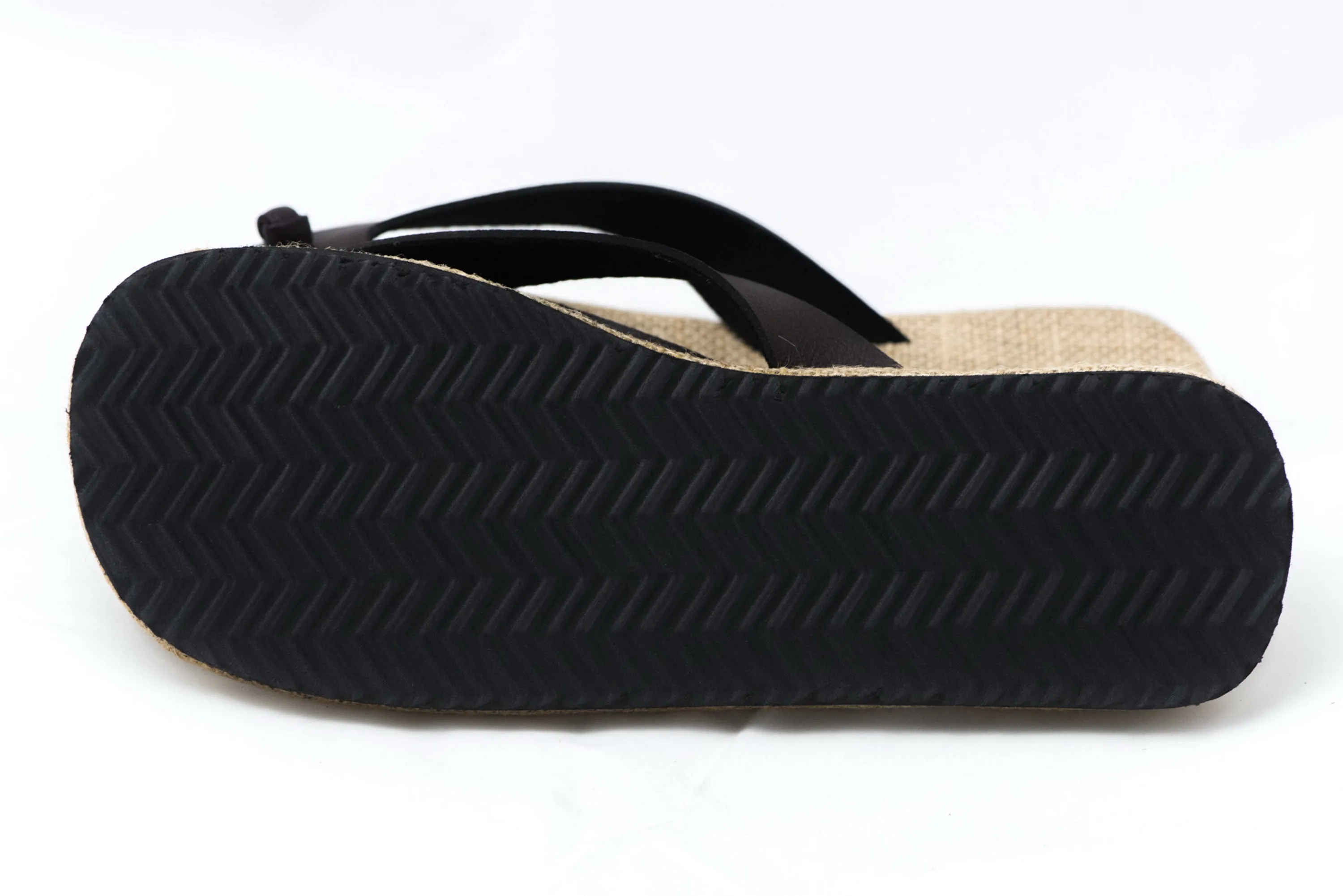 Brown Leather Woven Flip Flops