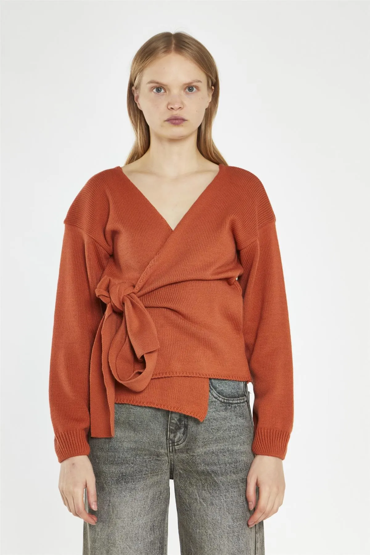 Burnt-Orange Wrap Cardigan