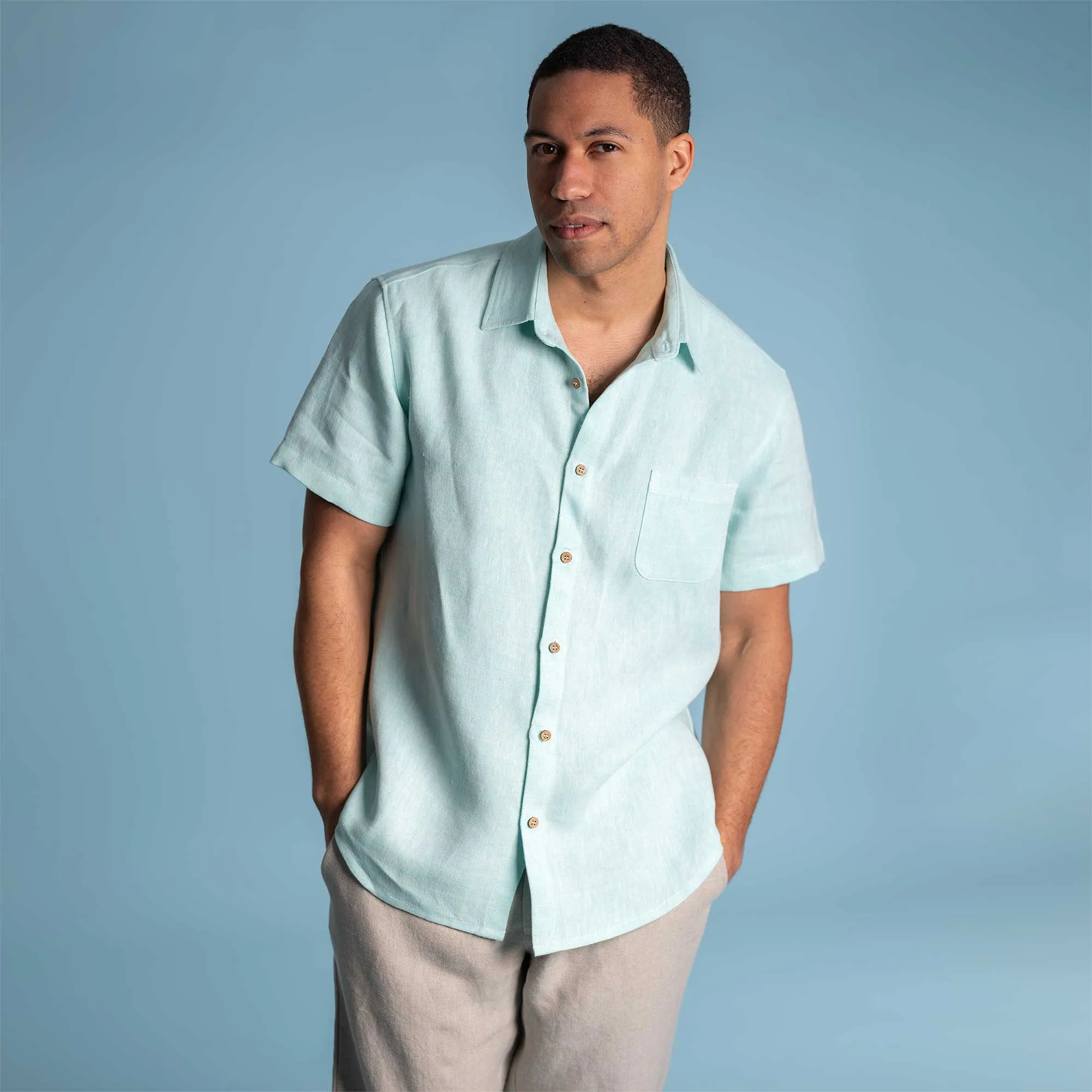 CANBERRA 100% Organic Hemp Short-Sleeve Pocket Shirt (Coconut Buttons, 10oz) (100% Biodegradable)