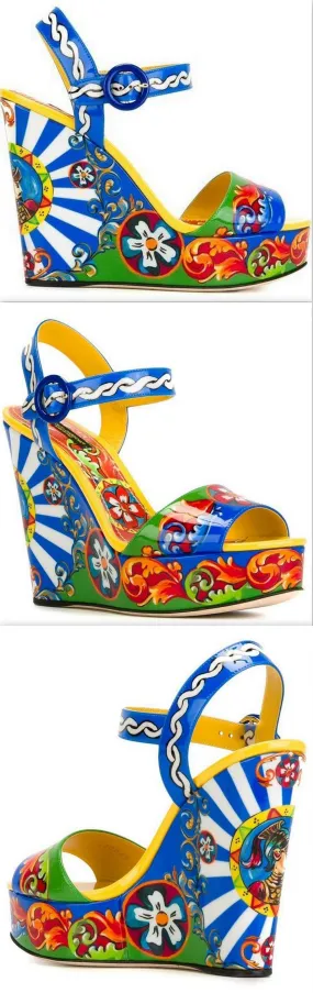 'Carretto Siciliano' Print Wedge Sandals