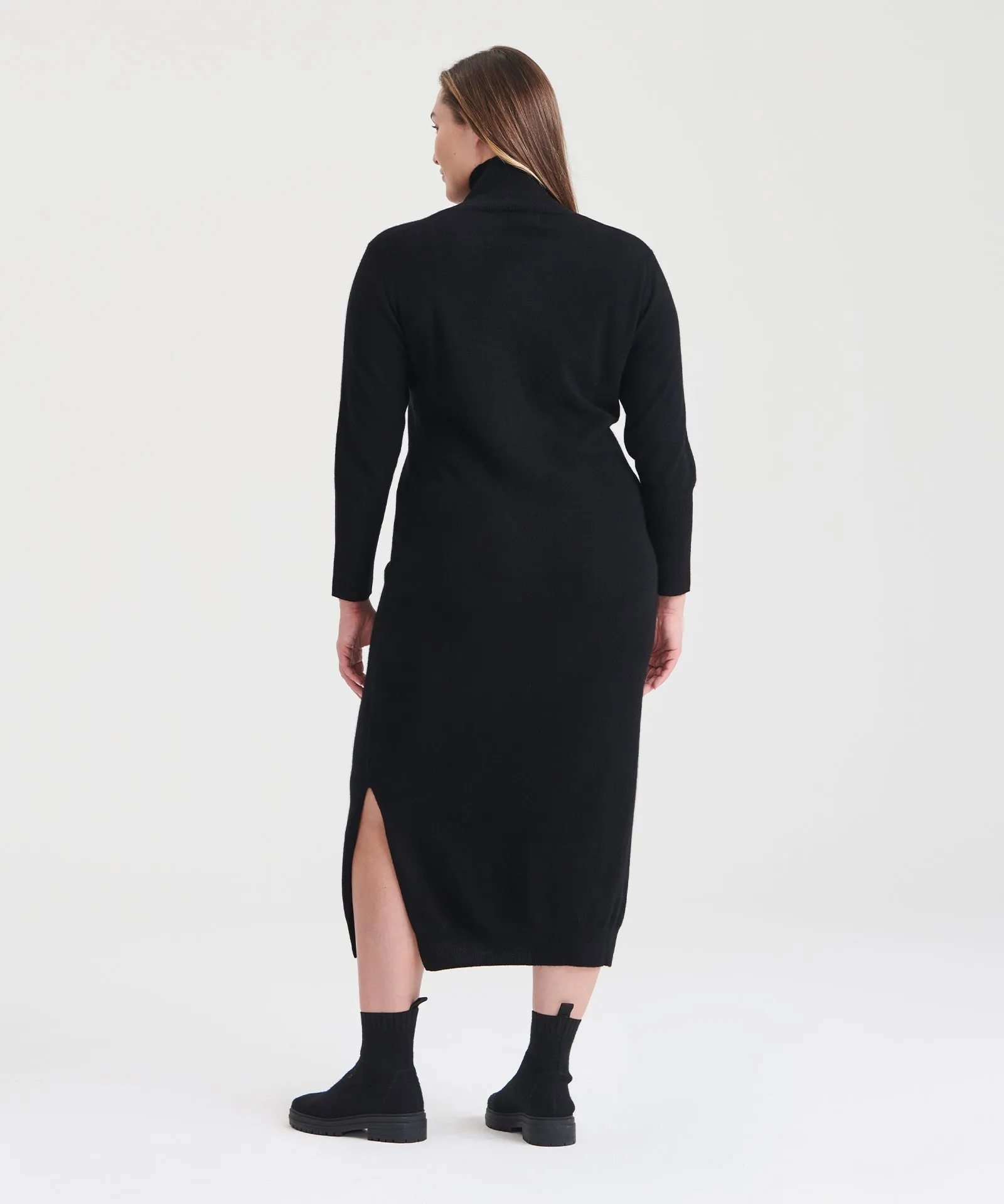 Cashmere Turtleneck Dress with Slits