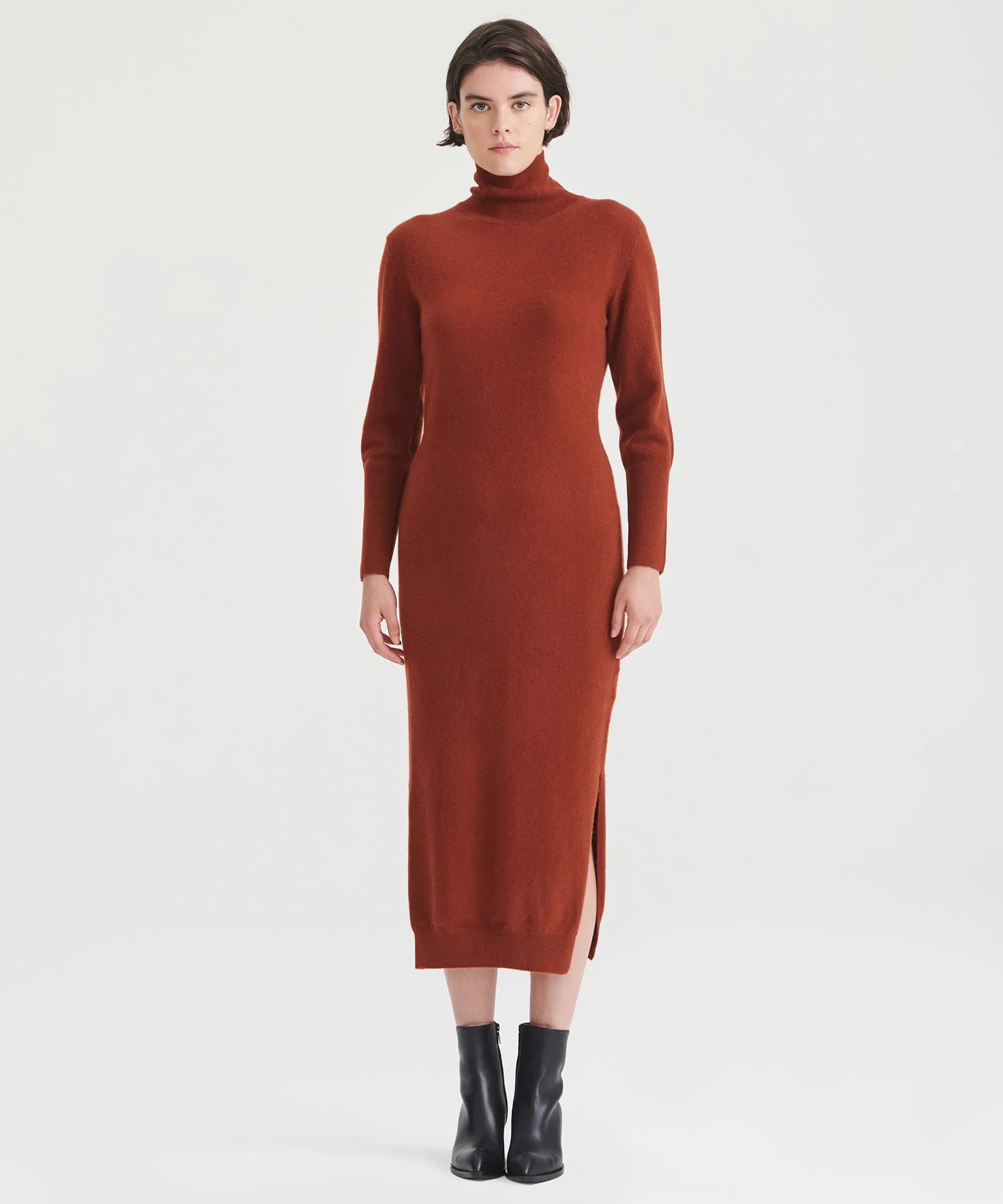 Cashmere Turtleneck Dress with Slits