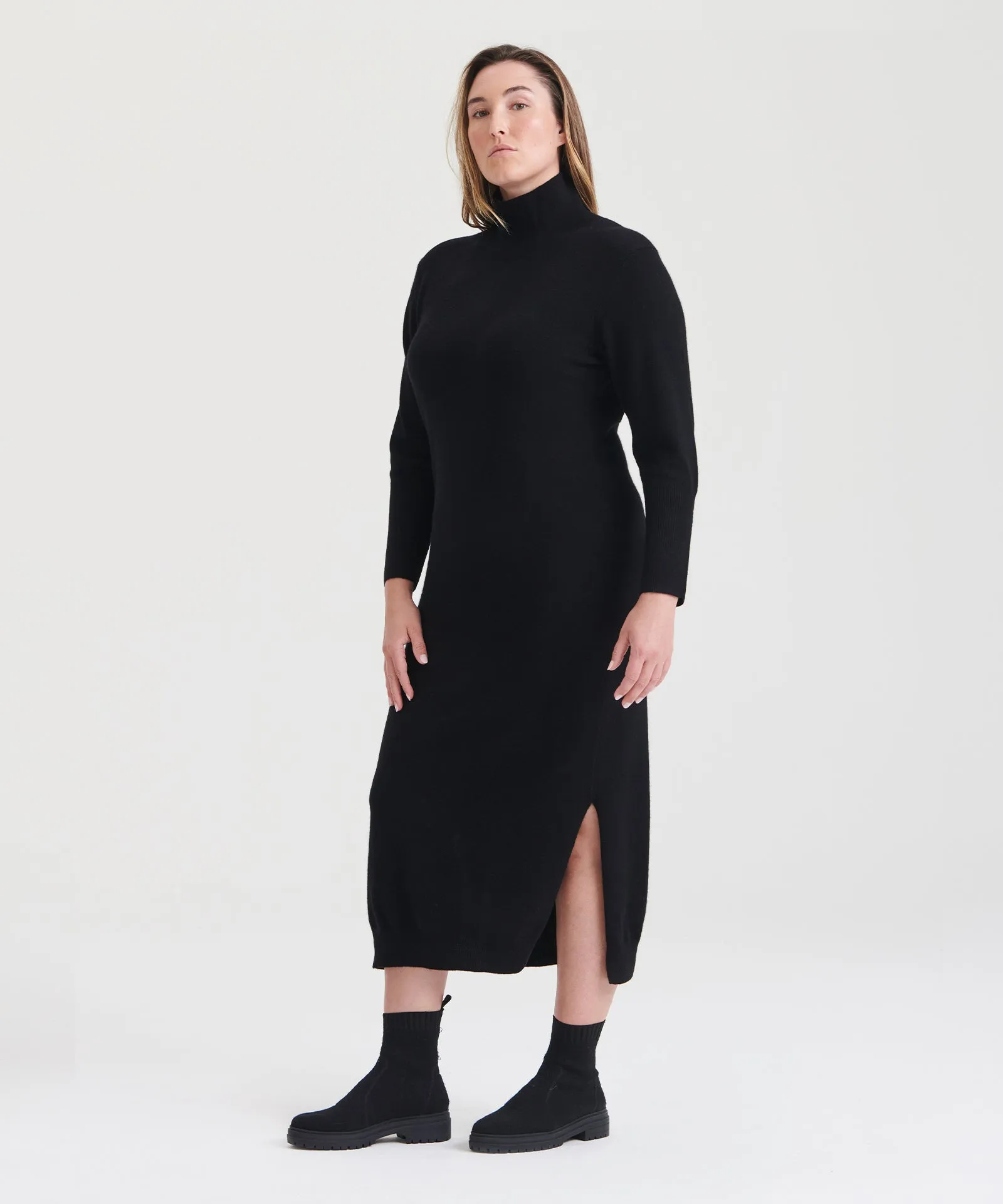 Cashmere Turtleneck Dress with Slits