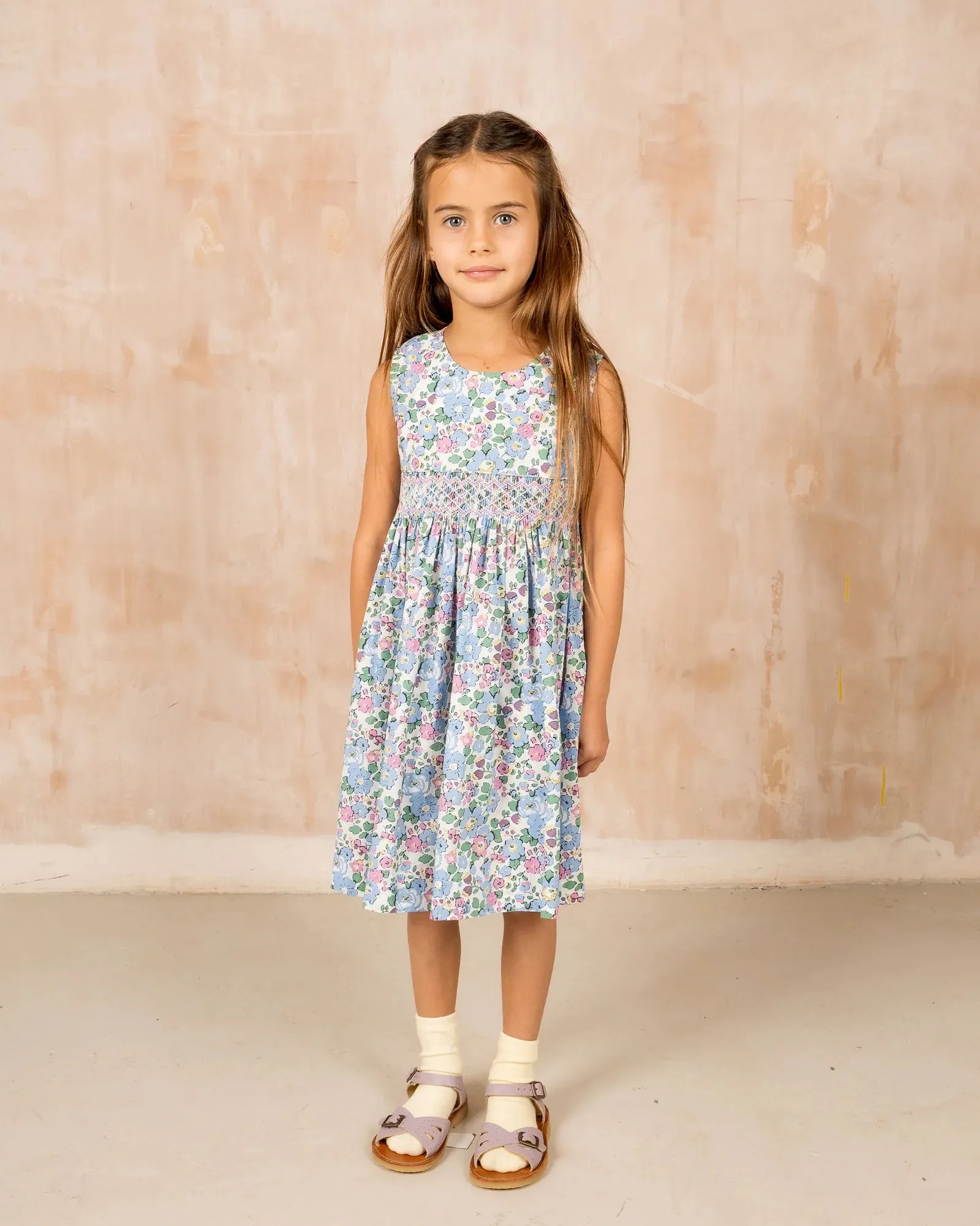 Catheryn Dress | Smocked Blue & Pink Floral (3-4)