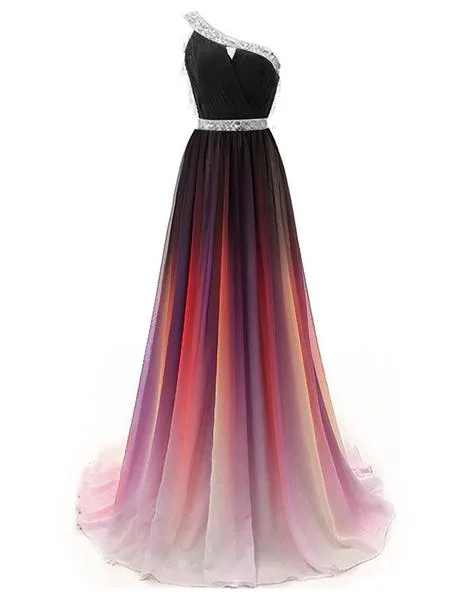 Charming Custom One Shoulder Ombre Beaded Long Evening Prom Dresses, TYP1432