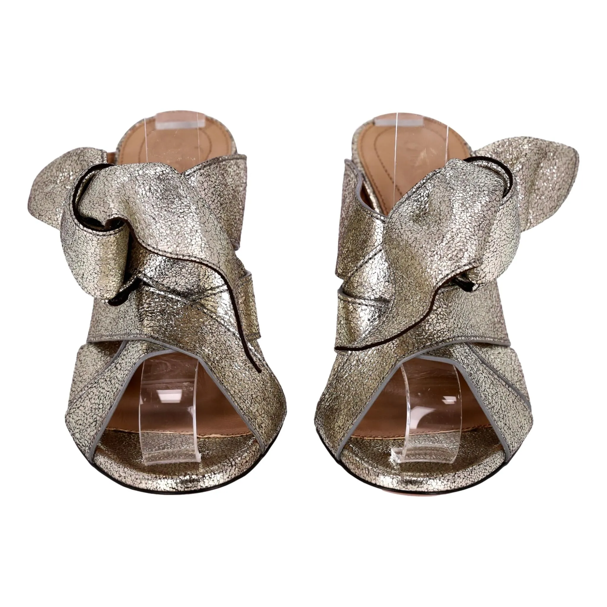 Chloe Metallic Leather Bow Detailed Sandals. Size 35