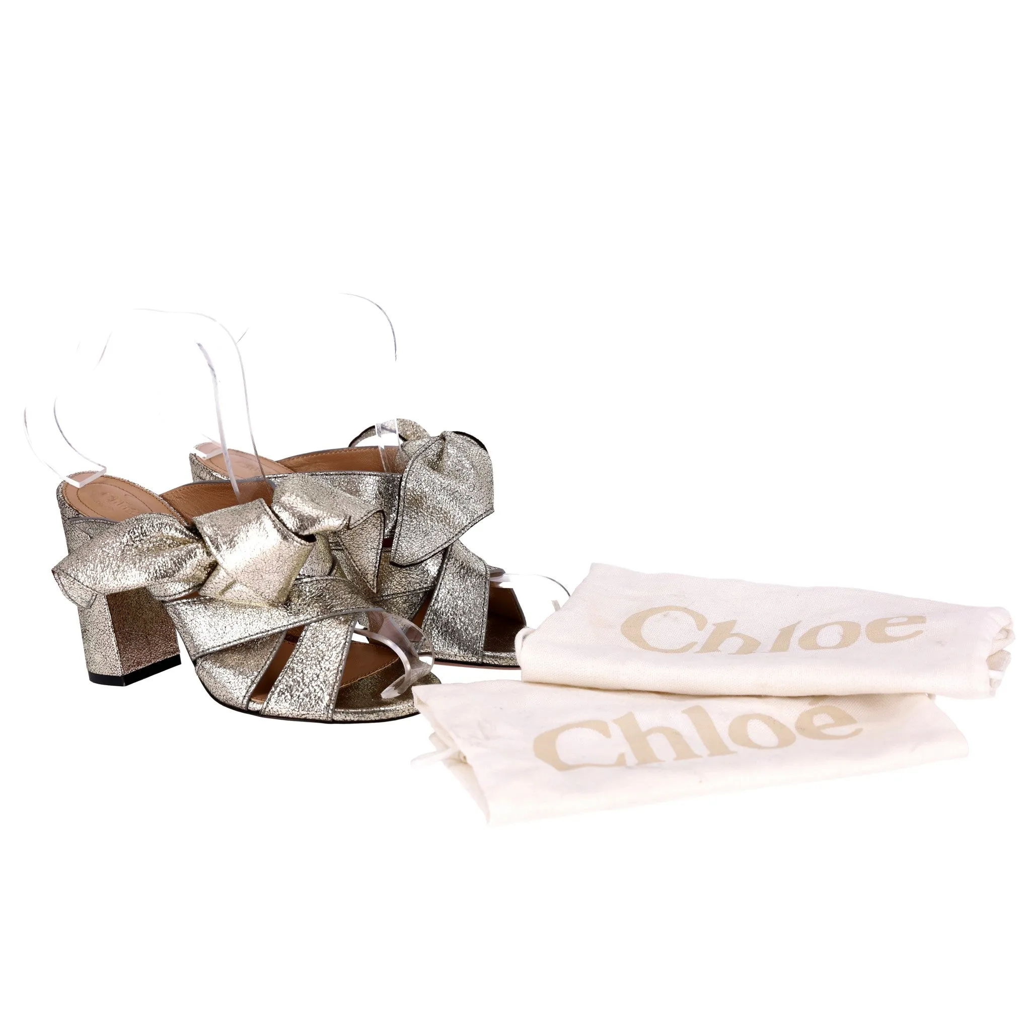 Chloe Metallic Leather Bow Detailed Sandals. Size 35