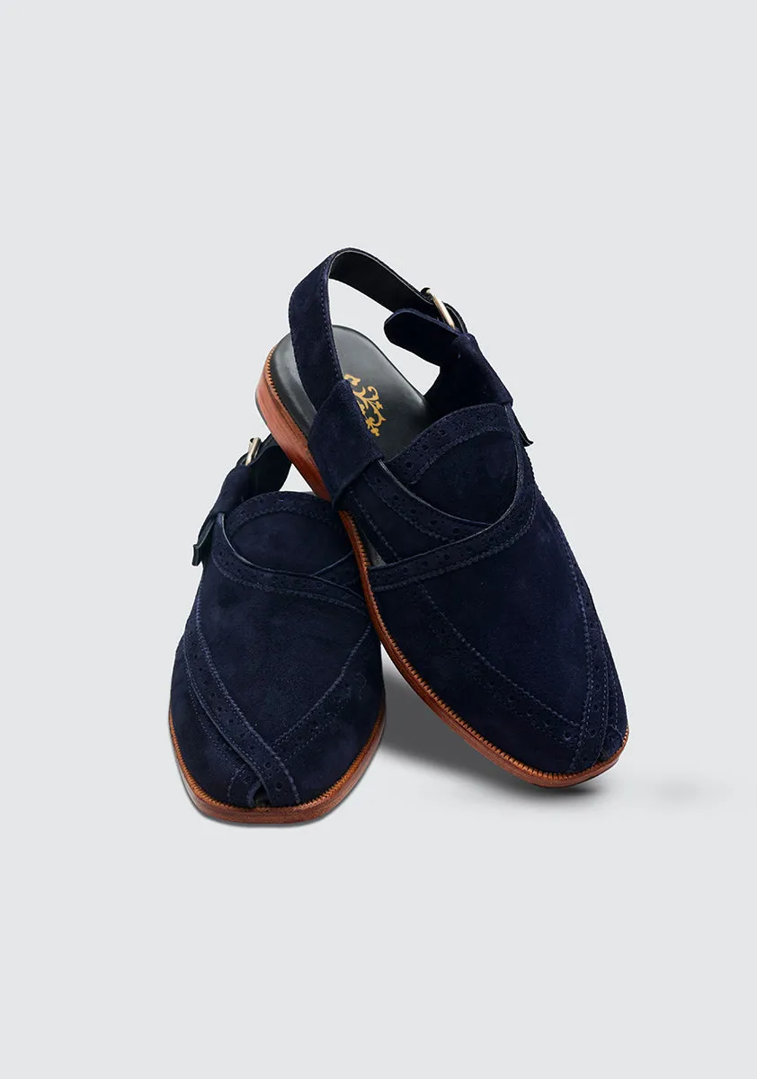 Classic Suede Leather Blue Peshaweri Chappal