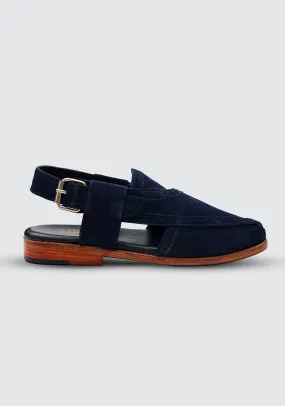 Classic Suede Leather Blue Peshaweri Chappal