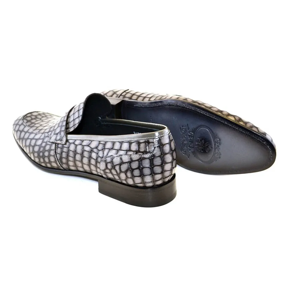 Corrente Grey Crocodile Print Calfskin Men Slip On Penny Loafer