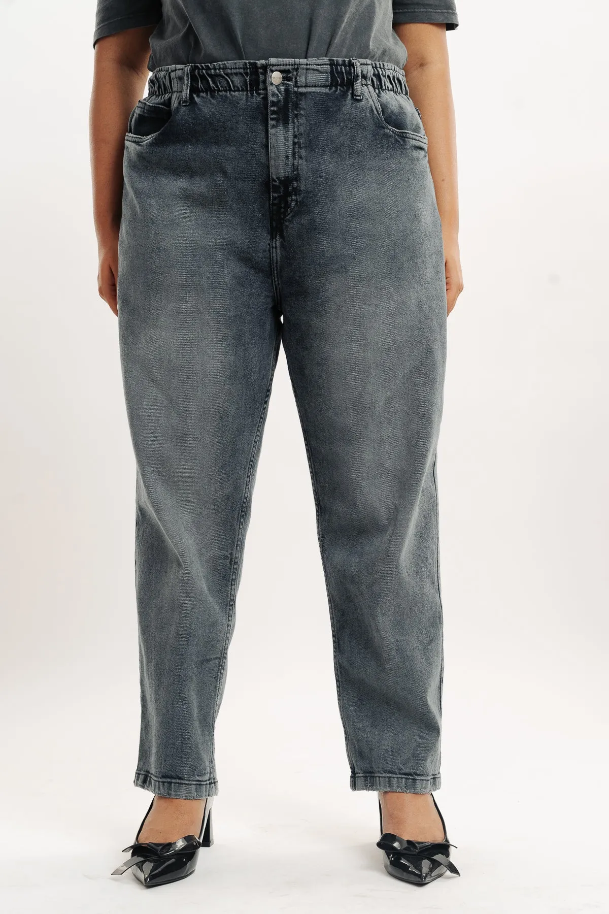 Curve Dark Charcoal Stretch Mom Jeans