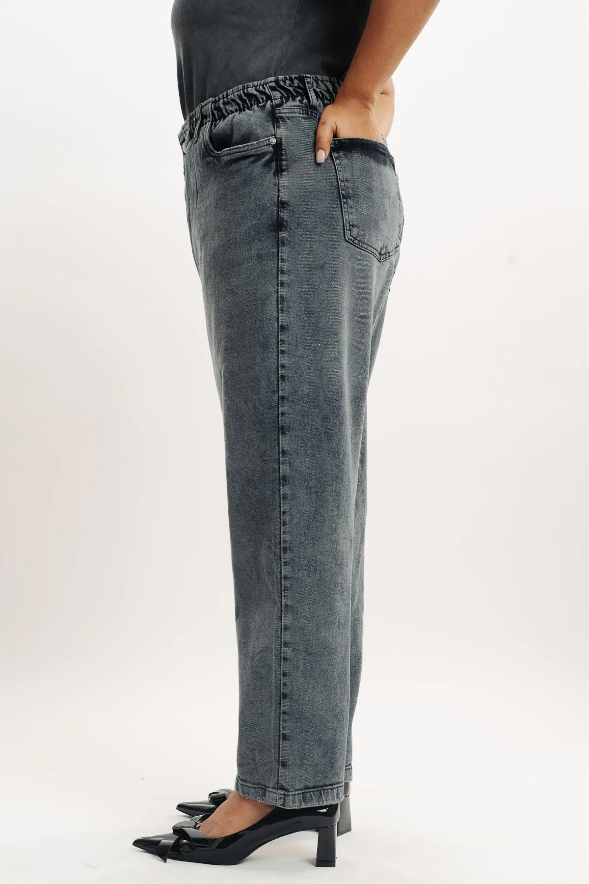 Curve Dark Charcoal Stretch Mom Jeans