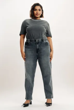 Curve Dark Charcoal Stretch Mom Jeans