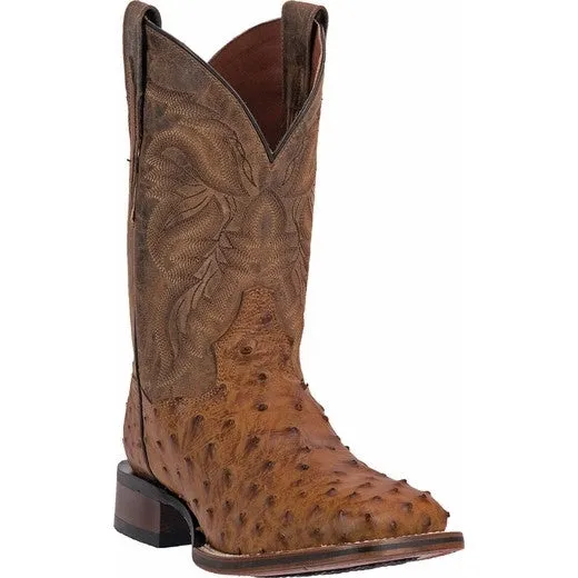 Dan Post Men's Saddle Full Quill Ostrich Skin (DP3077) Broad Square Toe Western Dress Boots