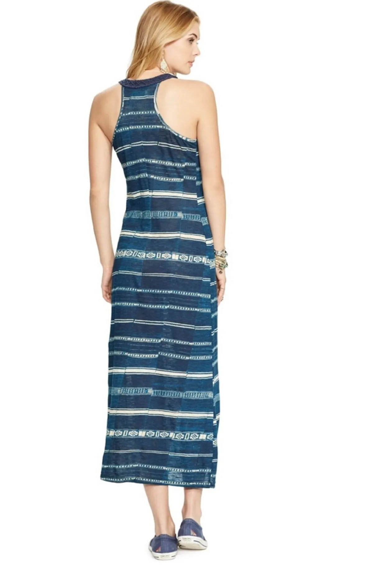 Denim & Supply Ralph Lauren Women's Fringe Macrame Maxi Dress, Blue, S