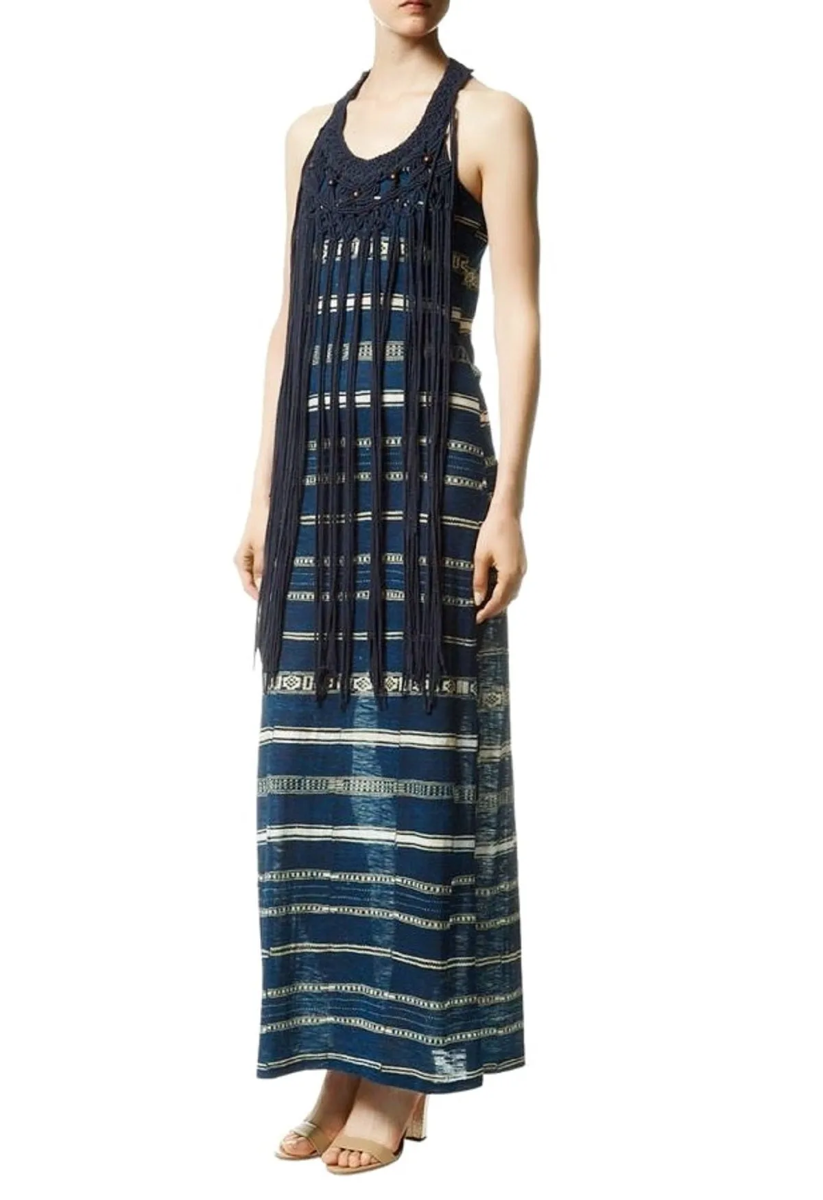 Denim & Supply Ralph Lauren Women's Fringe Macrame Maxi Dress, Blue, S