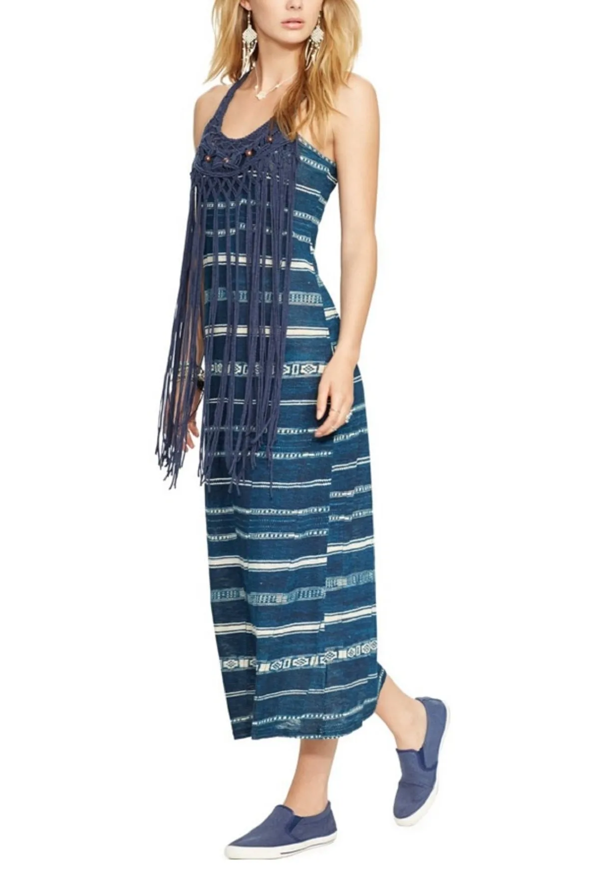 Denim & Supply Ralph Lauren Women's Fringe Macrame Maxi Dress, Blue, S