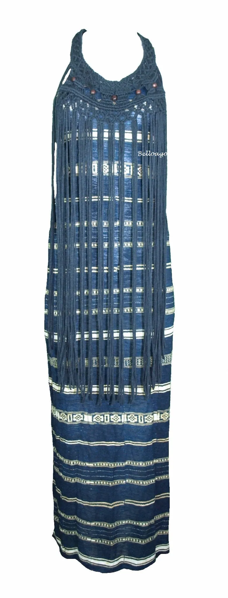 Denim & Supply Ralph Lauren Women's Fringe Macrame Maxi Dress, Blue, S