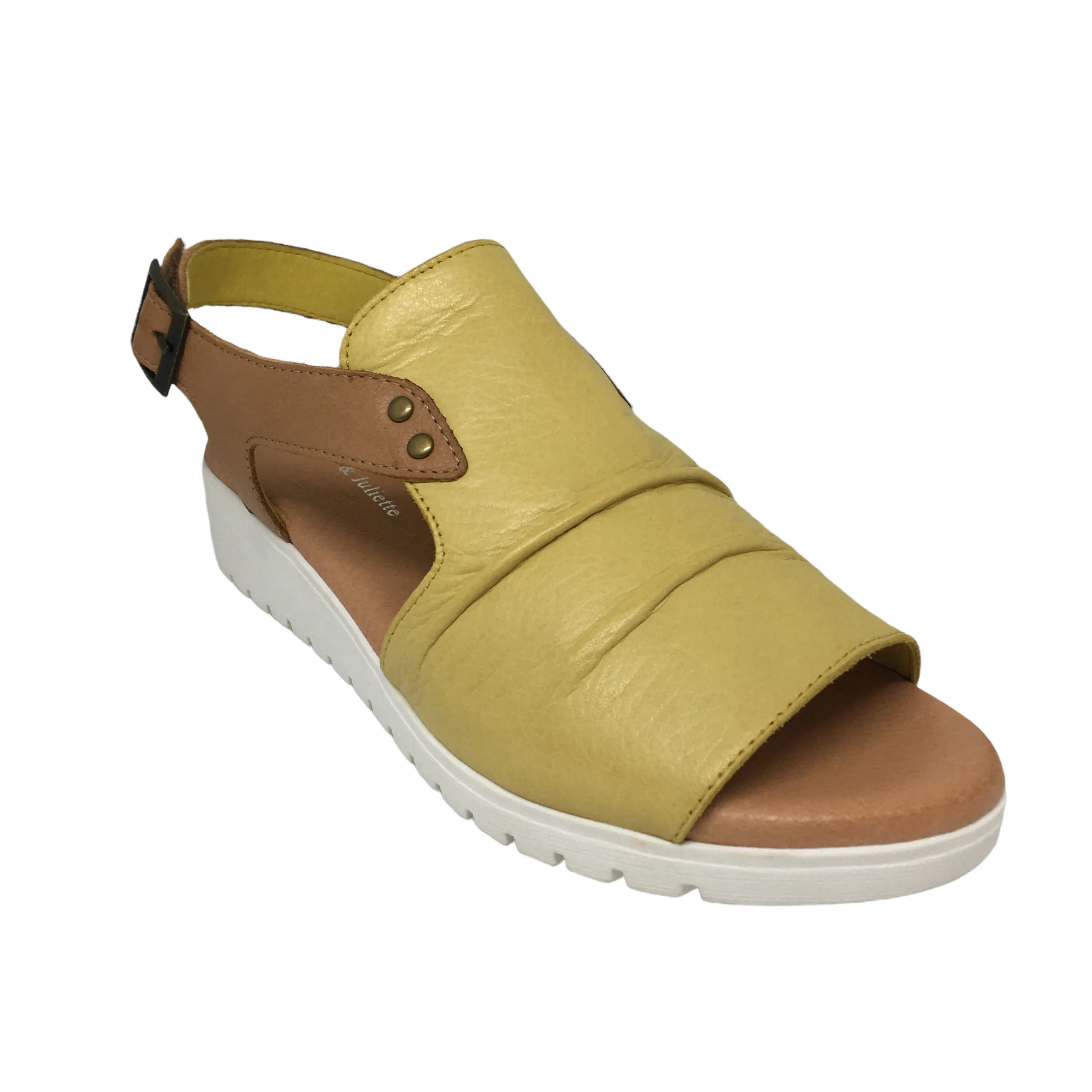 Django & Juliette Madis Leather Sandal ~ Tan ~ Black ~ Yellow