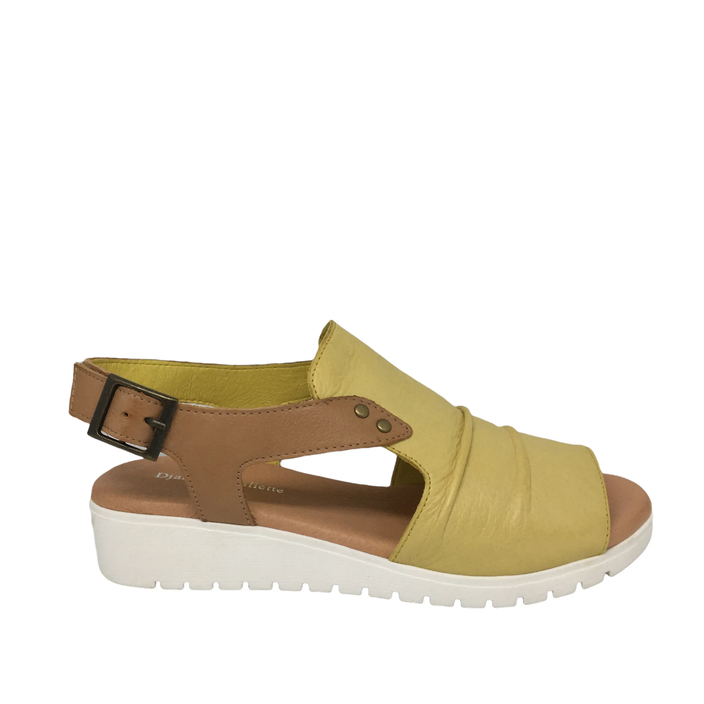 Django & Juliette Madis Leather Sandal ~ Tan ~ Black ~ Yellow