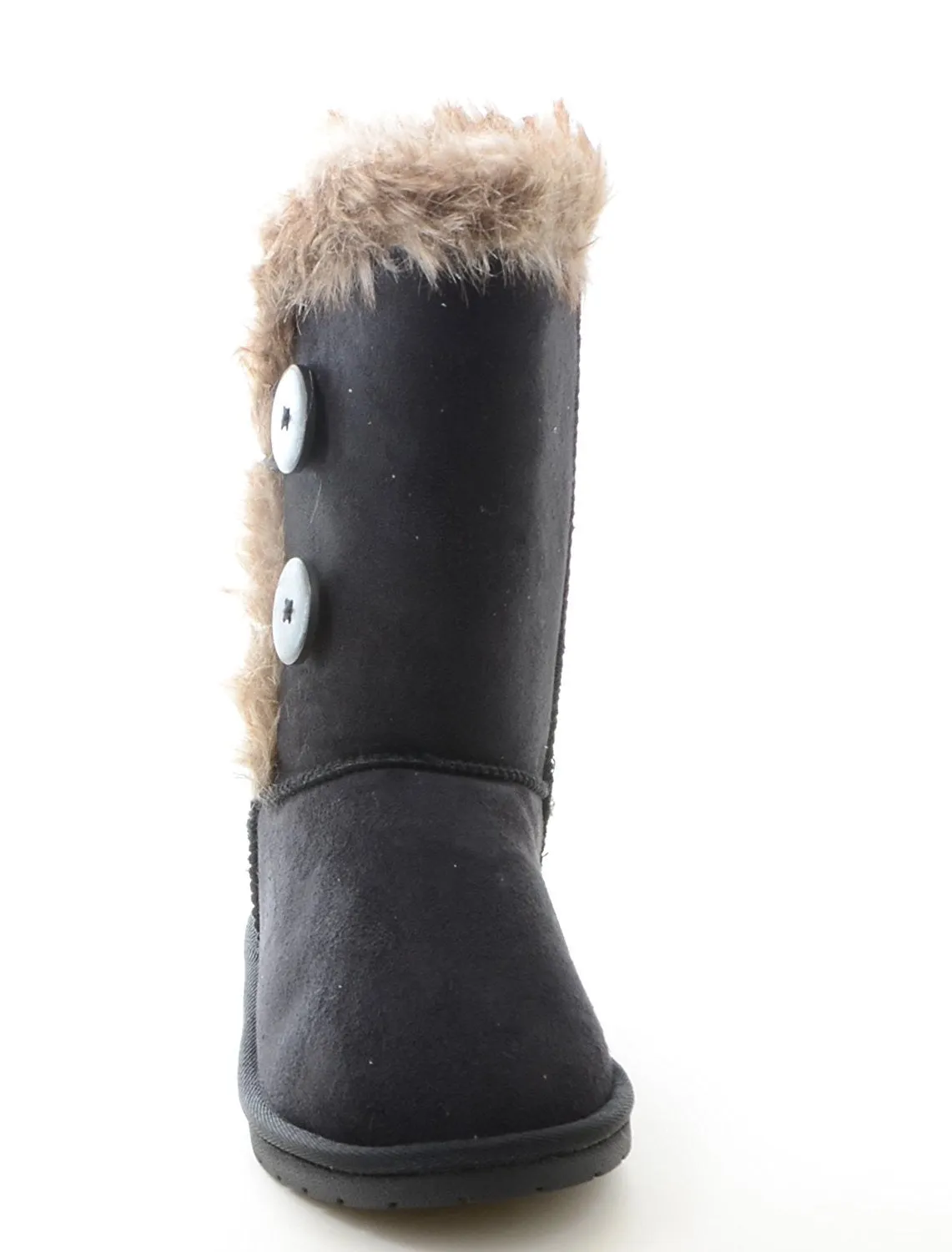 Elegant-1 Furry Button Flat Stitched Vegan Suede Women's Warm Bootie