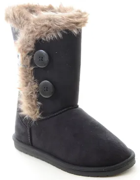 Elegant-1 Furry Button Flat Stitched Vegan Suede Women's Warm Bootie