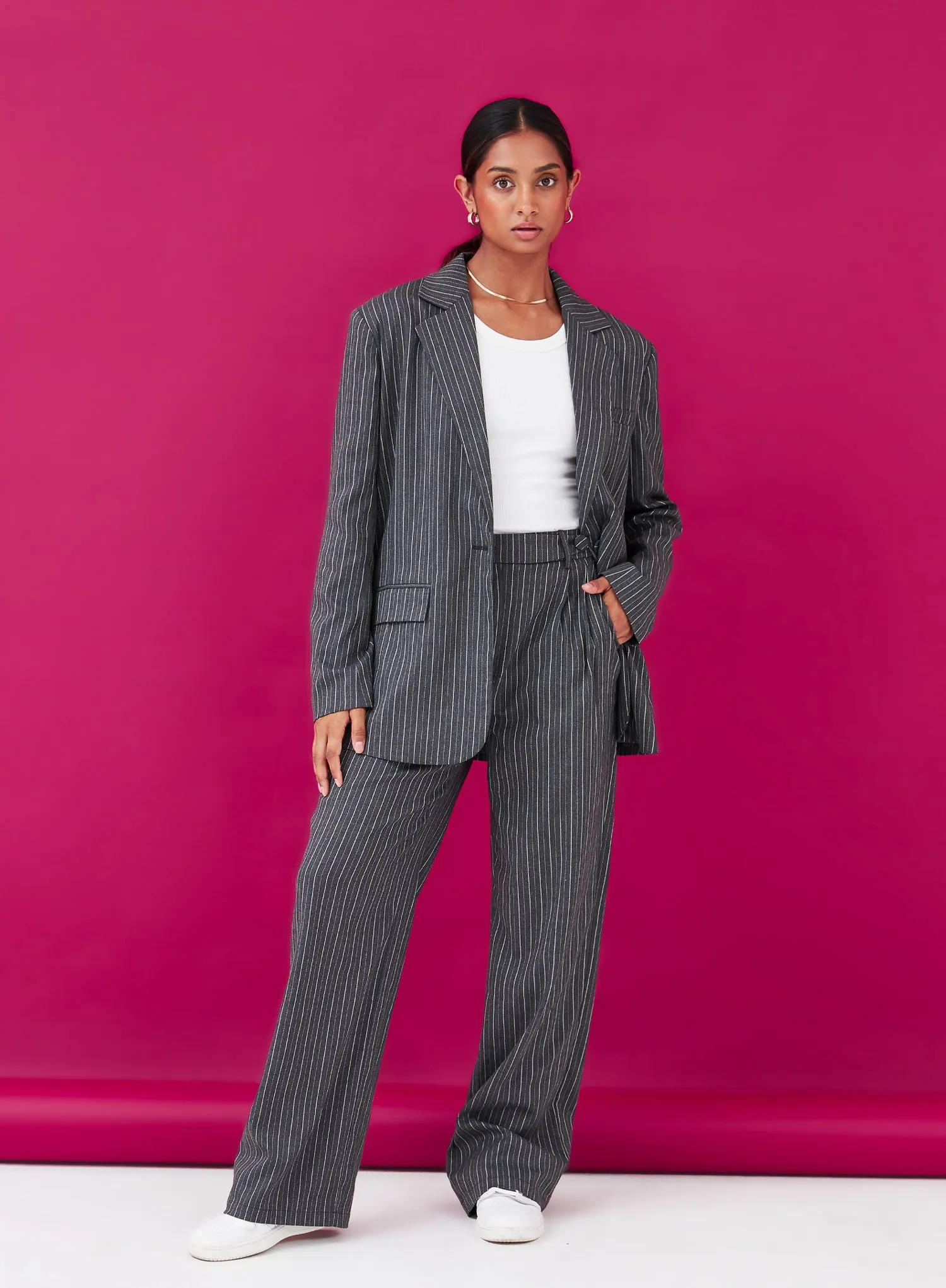 Grey Pinstripe Tailored Blazer - Freja